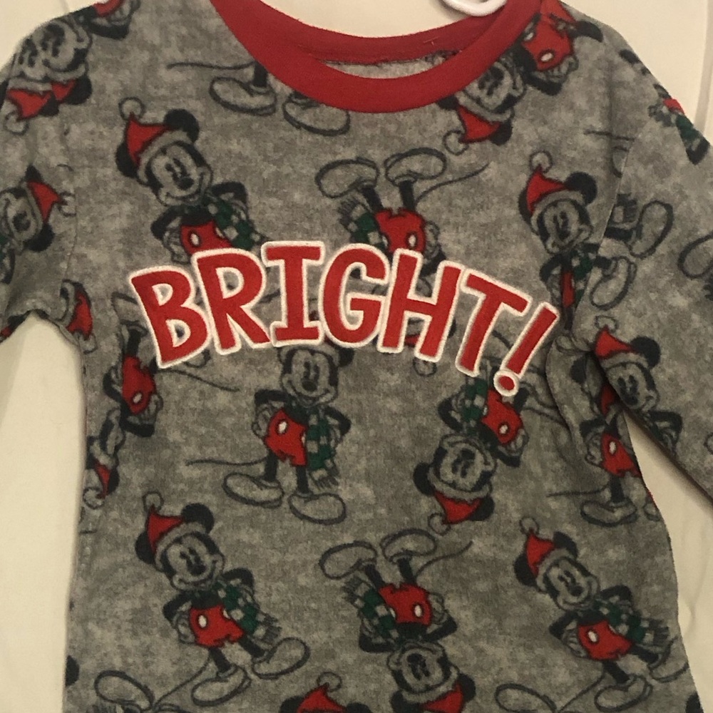 Mickey Mouse Bright Holiday Top / PJ Top. Mickey wearing a Santa Hat and Scarf 4
